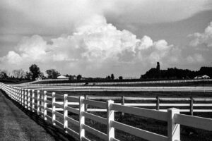 A photo of fences and clouds
