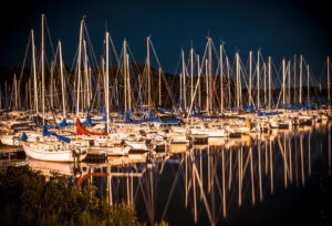 Photograph of boats at night. Lake Nockamizon.