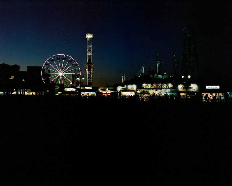 The lights of the boardwalk at night