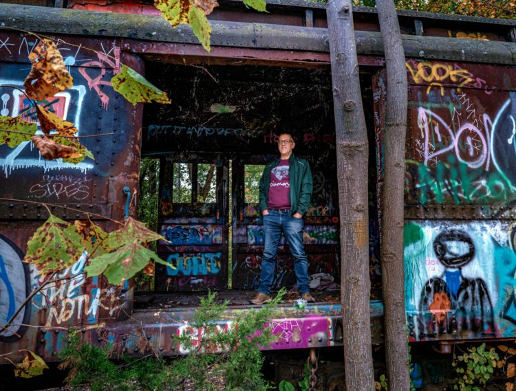 Portrait in graffiti train in Lambertville, NJ